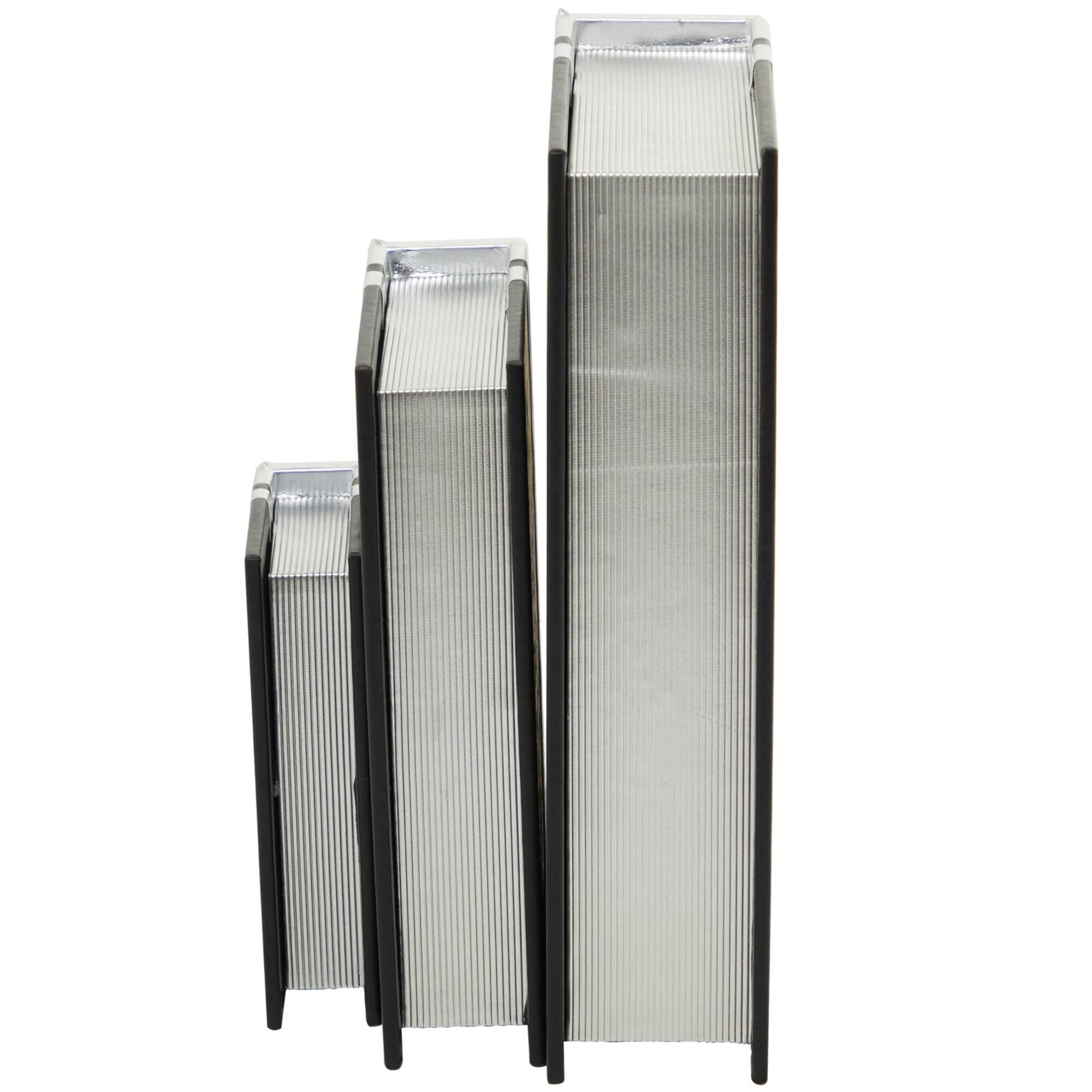 CosmoLiving by Cosmopolitan Silver Faux Leather Faux Book Box with Metallic Finish Set